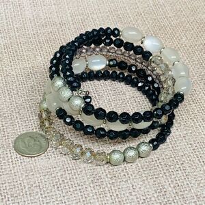 Black Silver Gold Beaded Memory Wire Bracelet‎